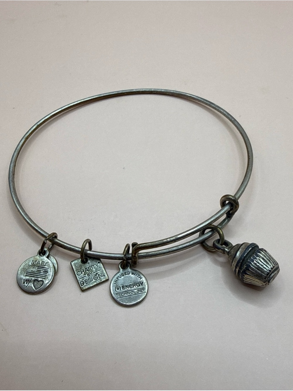 ALEX AND ANI Silver Adjustable Bangle Charm Bracelet Dangle Energy Made w Love